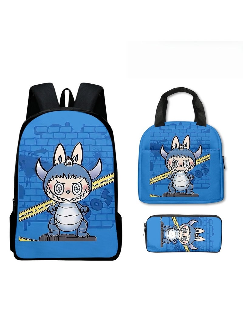 Labubu Primary School Backpack Cartoon Backpack 40*30*13CM+Lunch Bag 21*20*11.5CM+Pen Bag 22*11*5CM Three-piece Set - Image 1