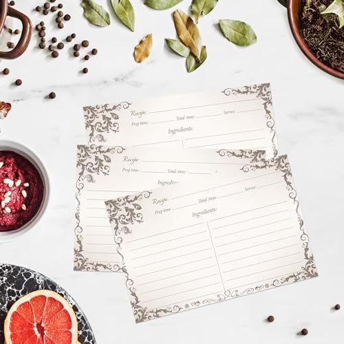 Oaken Leaford 4x6 Blank Recipe Cards (60-Pack) - Line Art Design for Cooking, Bridal Showers, Weddings, Double-Sided Recipe Cards for Bridal Shower (VintageCook) - Image 2
