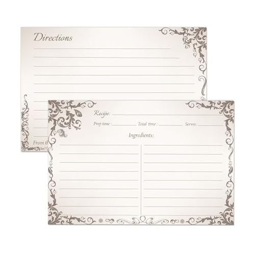 Oaken Leaford 4x6 Blank Recipe Cards (60-Pack) - Line Art Design for Cooking, Bridal Showers, Weddings, Double-Sided Recipe Cards for Bridal Shower (VintageCook) - Image 1