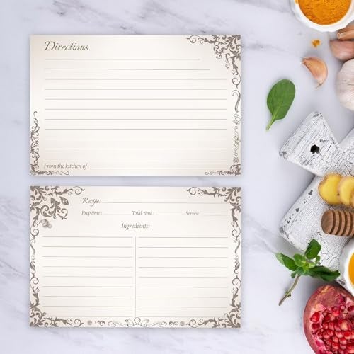 Oaken Leaford 4x6 Blank Recipe Cards (60-Pack) - Line Art Design for Cooking, Bridal Showers, Weddings, Double-Sided Recipe Cards for Bridal Shower (VintageCook) - Image 4