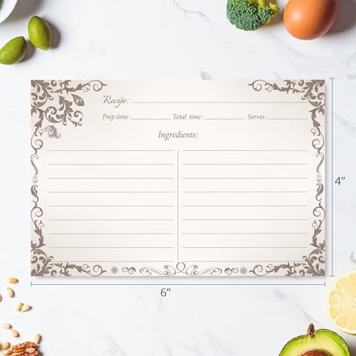 Oaken Leaford 4x6 Blank Recipe Cards (60-Pack) - Line Art Design for Cooking, Bridal Showers, Weddings, Double-Sided Recipe Cards for Bridal Shower (VintageCook) - Image 3
