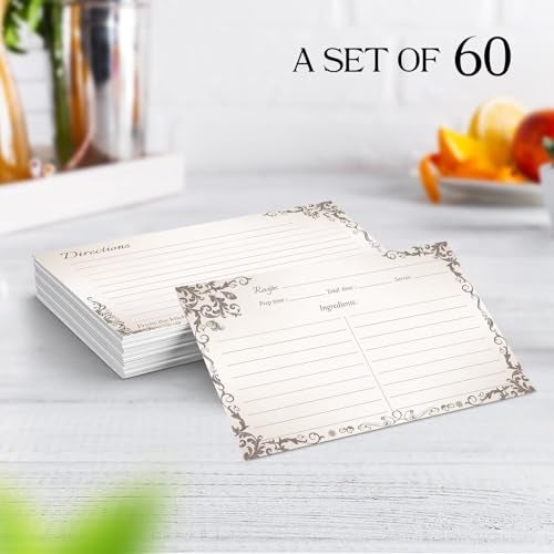 Oaken Leaford 4x6 Blank Recipe Cards (60-Pack) - Line Art Design for Cooking, Bridal Showers, Weddings, Double-Sided Recipe Cards for Bridal Shower (VintageCook) - Image 5