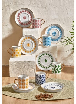 GuvenliPazar Casablanca Colorful Porcelain Turkish Coffee Cup Set for 6 People 
