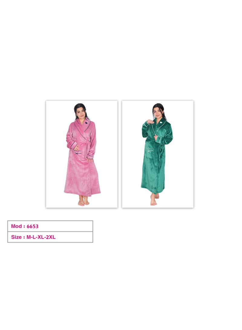 Dadoush Luxurious multi-colored, long, soft fur bathrobe with a belt - Women's fur robe - Long women's kimono, elegant design, winter robe by Dadoush - Image 3