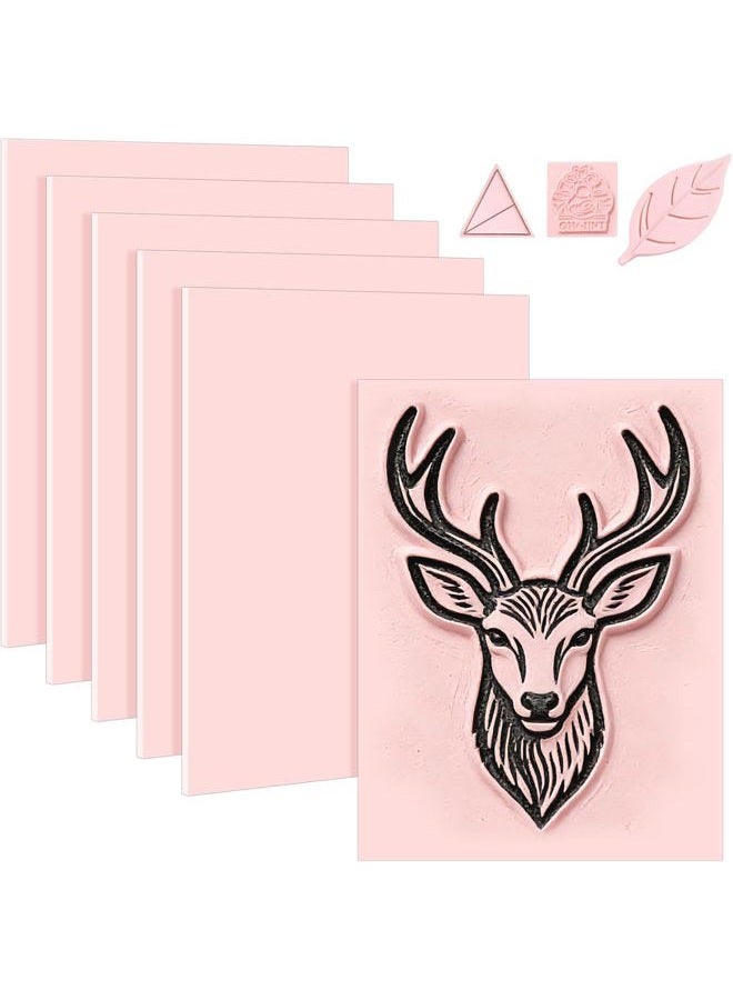 Oopsu 6 Pack 8''x10'' Pink Rubber Stamp Carving Blocks Soft Carving Blocks for DIY Stamp Making, Printmaking, Art Projects Craft Supplies for Beginners & Professionals - Image 1