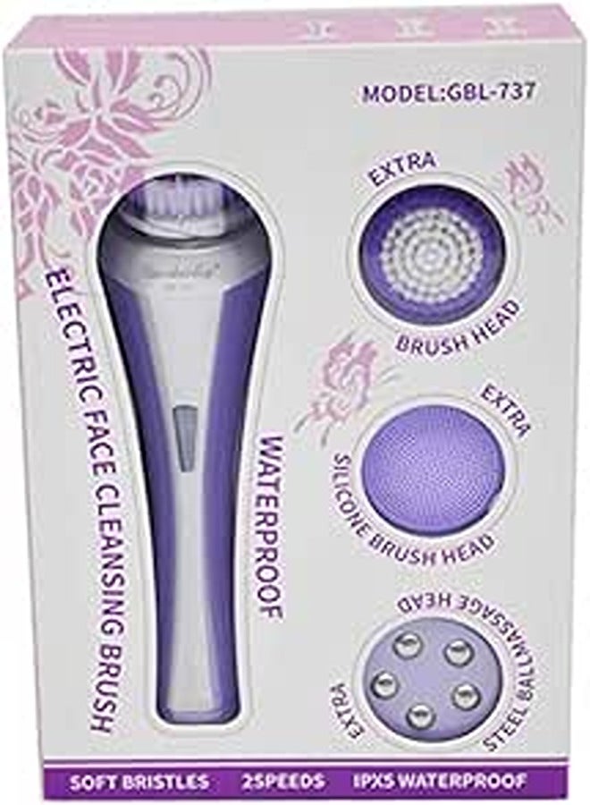 ELECTRIC FACE CLEANSING BRUSH WATER PROOF 4 BRUSHES STEEL BALL MASSAGE HEAD SILICON BRUSH HEAD 2 BRUSH HEADS