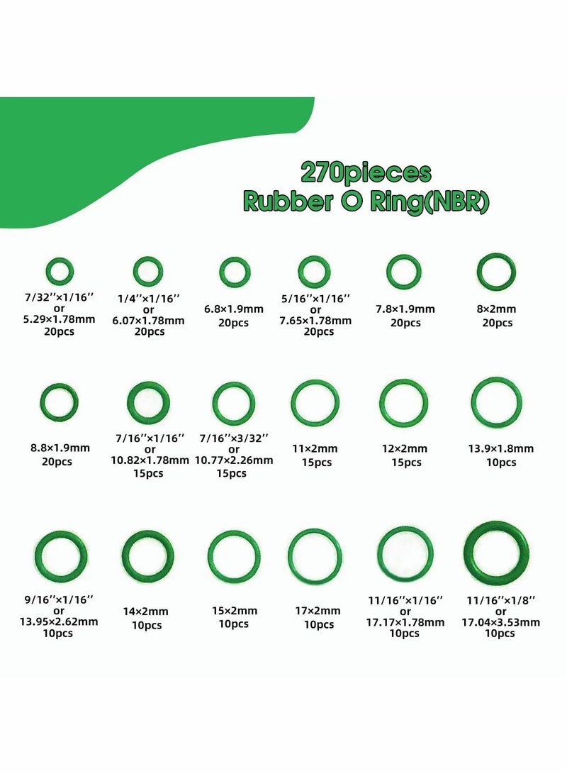 Excefore Automotive AC O-Rings Kit, Rubber O Ring Kits 18 Sizes Sealing Gasket Washer Made of Nitrile Rubber, O-Ring Assortment Set for Car Repair, Plumbing, Air or Gas Connections, Green 270pcs - Image 5