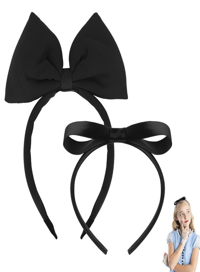 Semato 2 Pcs Black Bow Headband Hair Accessories for Party and Cosplay Christmas Halloween Cosplay Headwear for Women and Girls - Image 1