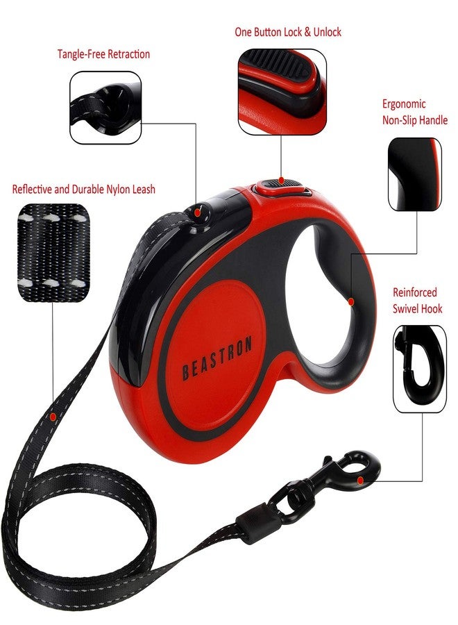بيسترون طوق كلاب قابل للسحب مطور من بيسترون، طول إضافي 16 بوصة، مصنوع من النايلون العاكس المقاوم للتشابك، مناسب للكلاب الصغيرة والمتوسطة الحجم حتى وزن 110 رطل، يتضمن أكياس نفايات وموزع (أحمر) - Image 5