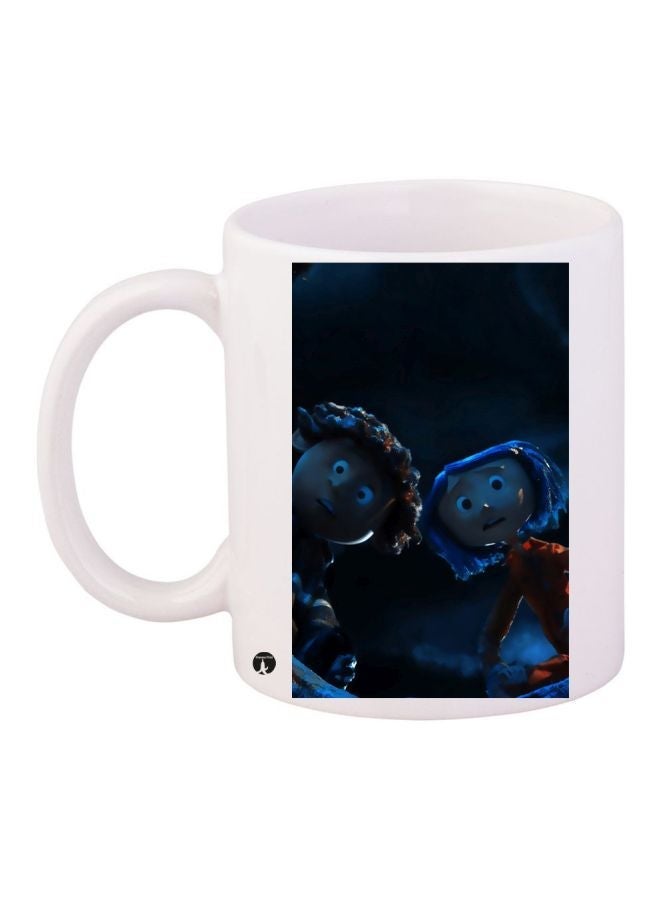 Cartoon Printed Coffee Mug White/Black/Blue 11ounce