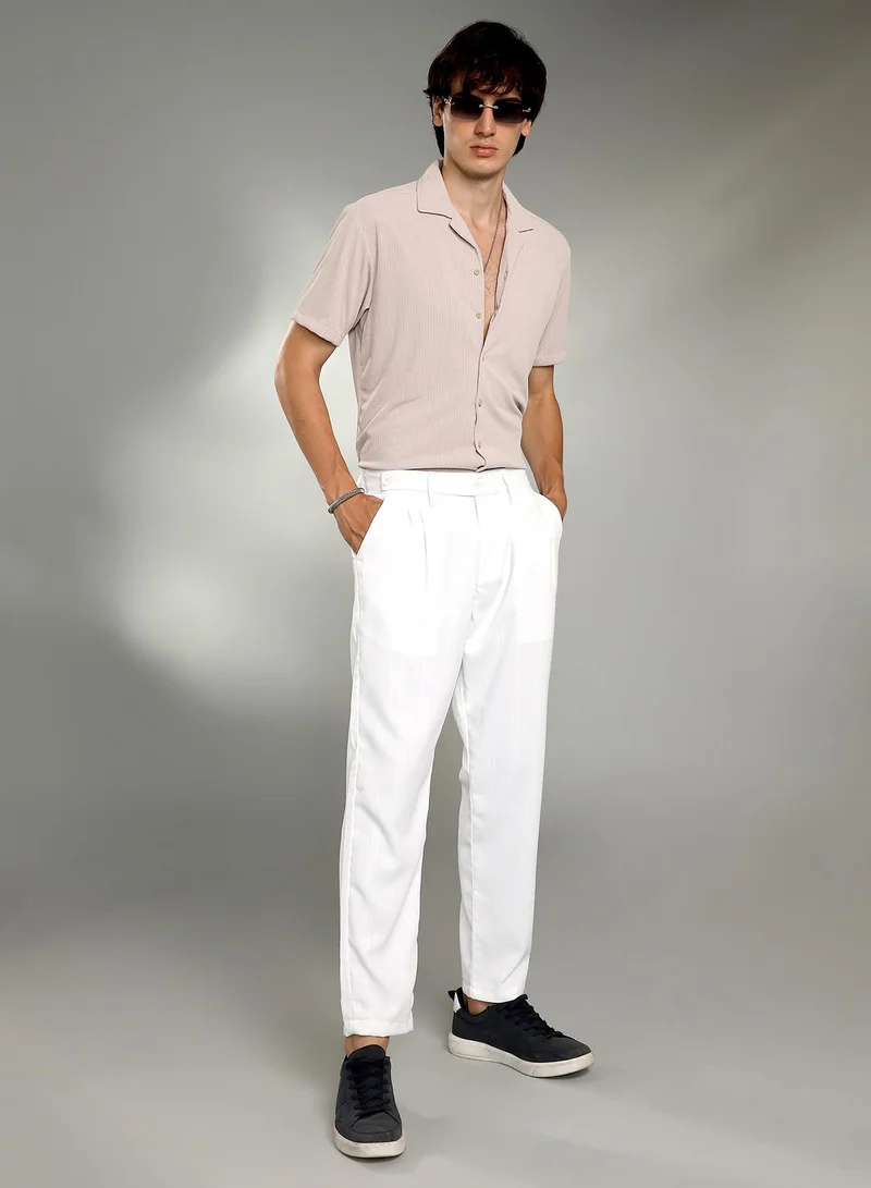 Campus Sutra White Men's Cream White Pleated Tailored Trousers for Men | Best Price UAE