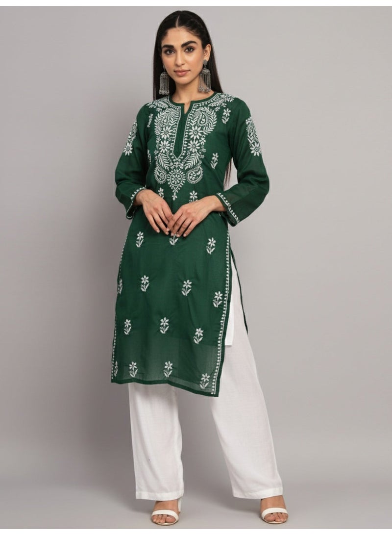 Alaya Hand Embroidered Chikankari Cotton Straight Kurta-AL3561 - Image 3