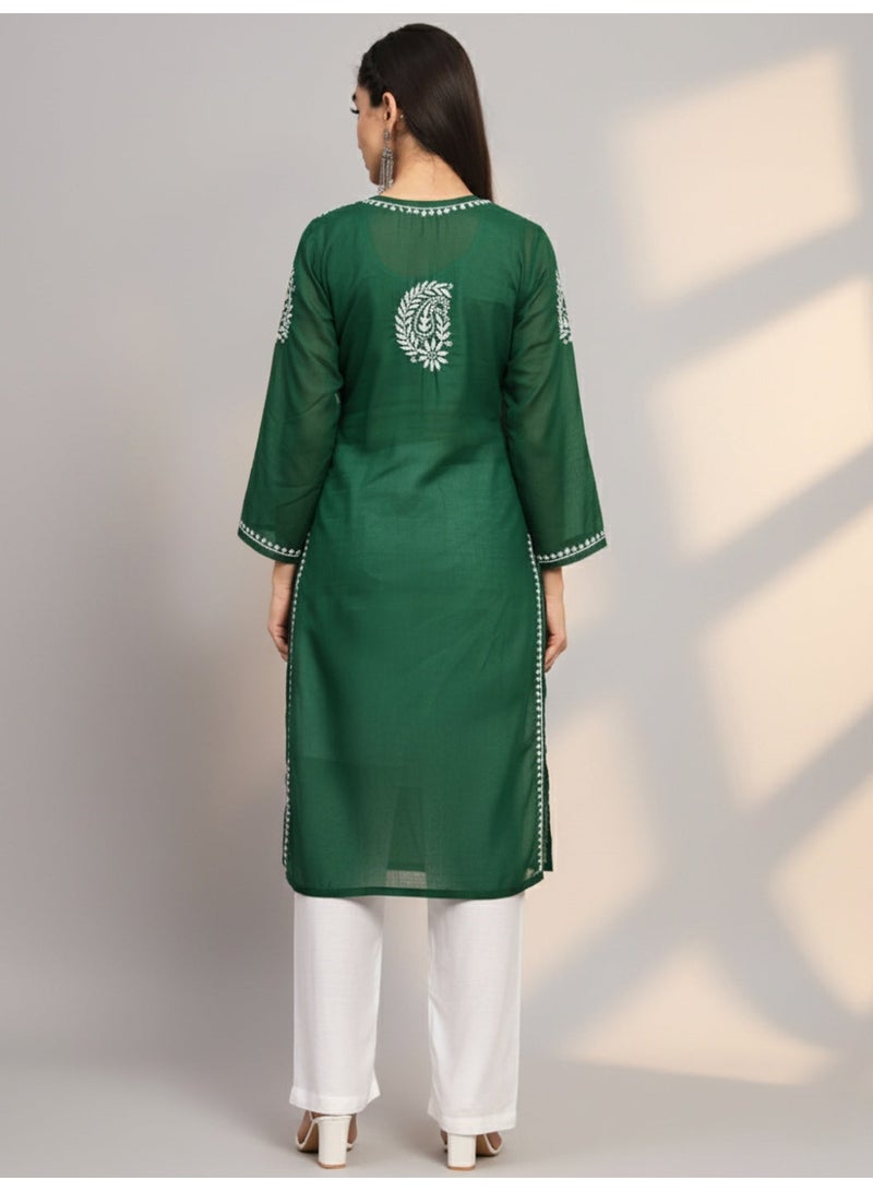 Alaya Hand Embroidered Chikankari Cotton Straight Kurta-AL3561 - Image 2