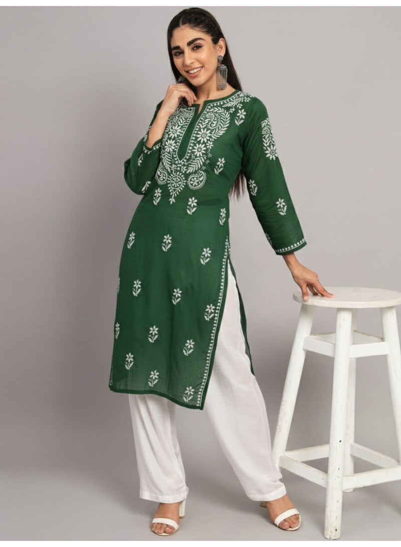 Alaya Hand Embroidered Chikankari Cotton Straight Kurta-AL3561 - Image 5