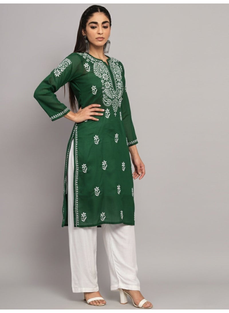 Alaya Hand Embroidered Chikankari Cotton Straight Kurta-AL3561 - Image 4