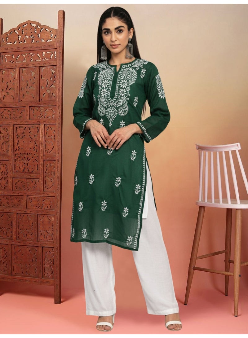 Alaya Hand Embroidered Chikankari Cotton Straight Kurta-AL3561 - Image 1