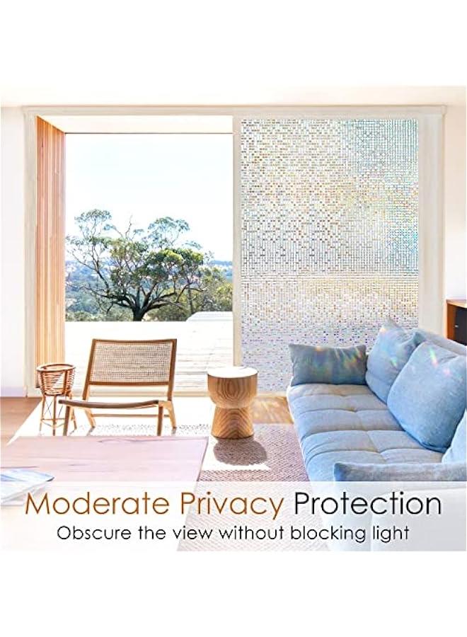 Window Privacy Film Stained Glass Window Film, Mosaic Rainbow Decorative Glass Cling, Removable Static Cling Tint UV Blocking, Non-Adhesive Privacy Covering for Home, 17.5 x 78.7 inches - Image 3