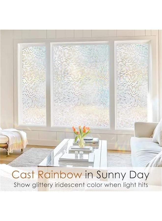 Window Privacy Film Stained Glass Window Film, Mosaic Rainbow Decorative Glass Cling, Removable Static Cling Tint UV Blocking, Non-Adhesive Privacy Covering for Home, 17.5 x 78.7 inches - Image 2