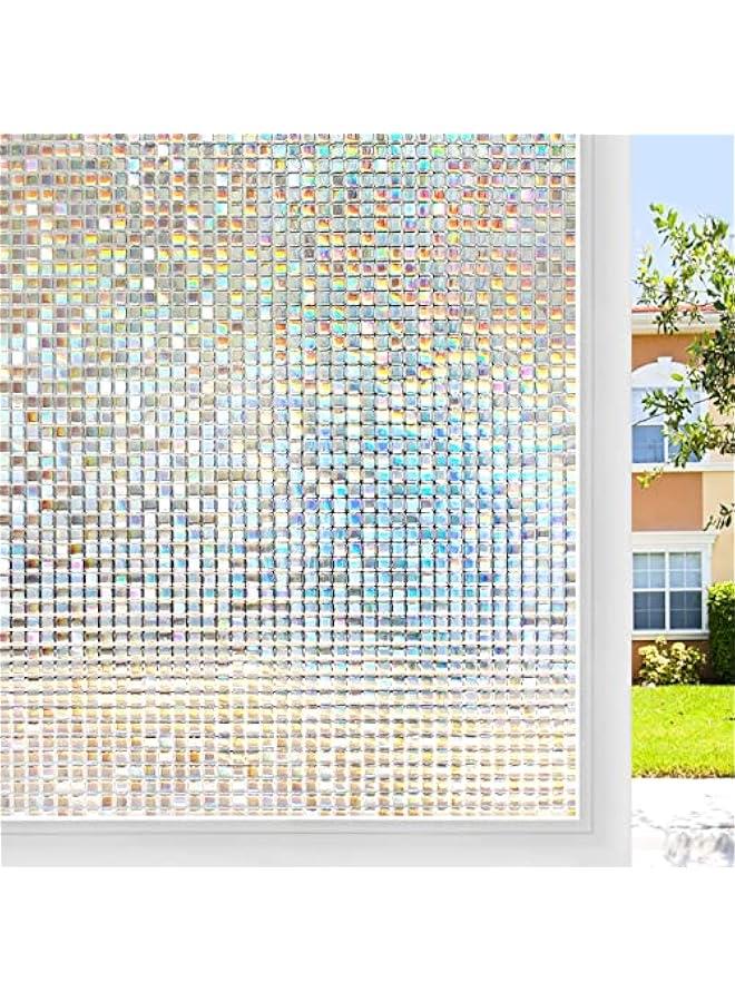 Window Privacy Film Stained Glass Window Film, Mosaic Rainbow Decorative Glass Cling, Removable Static Cling Tint UV Blocking, Non-Adhesive Privacy Covering for Home, 17.5 x 78.7 inches - Image 1