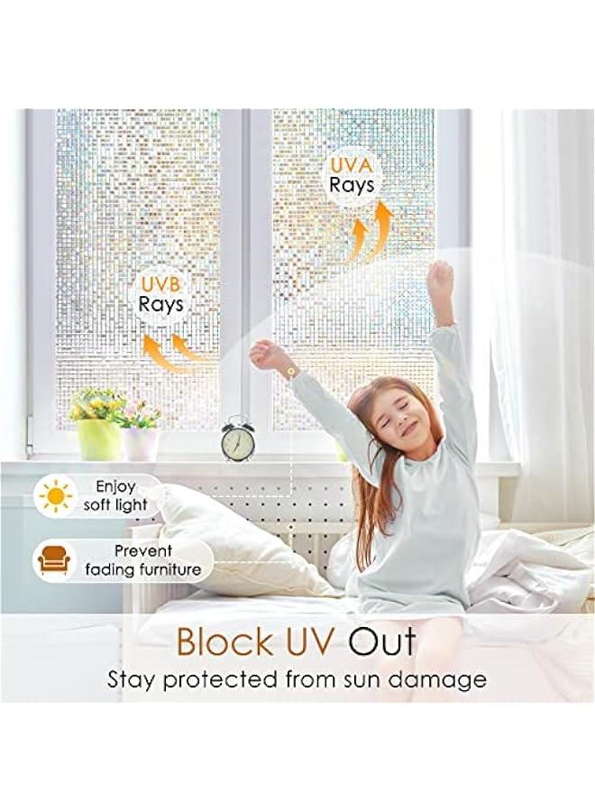 Window Privacy Film Stained Glass Window Film, Mosaic Rainbow Decorative Glass Cling, Removable Static Cling Tint UV Blocking, Non-Adhesive Privacy Covering for Home, 17.5 x 78.7 inches - Image 4