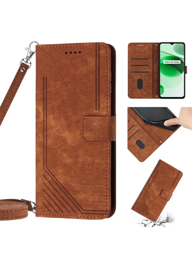 اس-توب جراب هاتف Realme 10 Pro 5G من الجلد بنمط مخطط مع حبل - Image 1