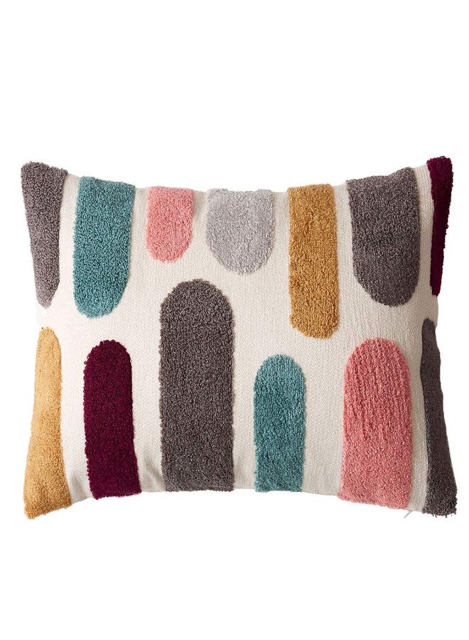 vctops Boho Geometric Tufted Lumbar Decorative Throw Pillow Cover Farmhouse Cotton Embroidery Accent Cushion Case for Couch Sofa Bed (Embroidery7, 12"x20") - Image 1