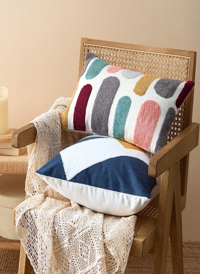 vctops Boho Geometric Tufted Lumbar Decorative Throw Pillow Cover Farmhouse Cotton Embroidery Accent Cushion Case for Couch Sofa Bed (Embroidery7, 12"x20") - Image 3