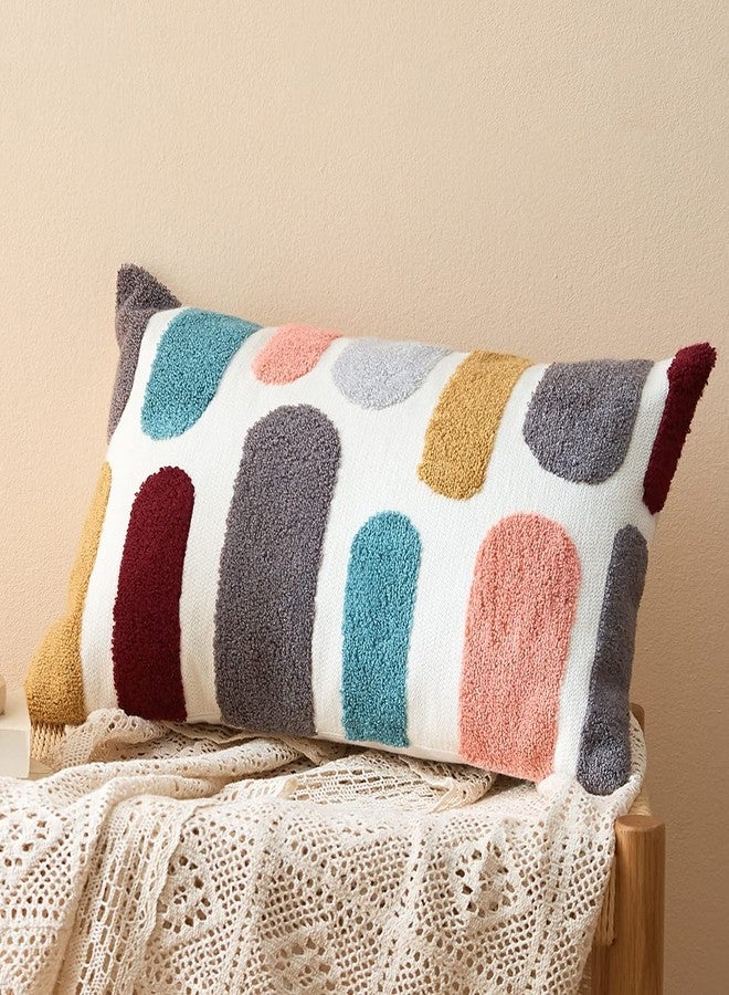 vctops Boho Geometric Tufted Lumbar Decorative Throw Pillow Cover Farmhouse Cotton Embroidery Accent Cushion Case for Couch Sofa Bed (Embroidery7, 12"x20") - Image 2