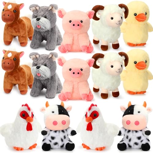HI-BOOM Hiboom 7 Pack Farm Stuffed Plush Animals Toys Set 8 Inch Barnyard Stuffed Animals Bulk Soft Pig Rooster Horse Duck Sheep Cow Dog Toy Gifts for Birthday Party Favor Supplies - Image 1