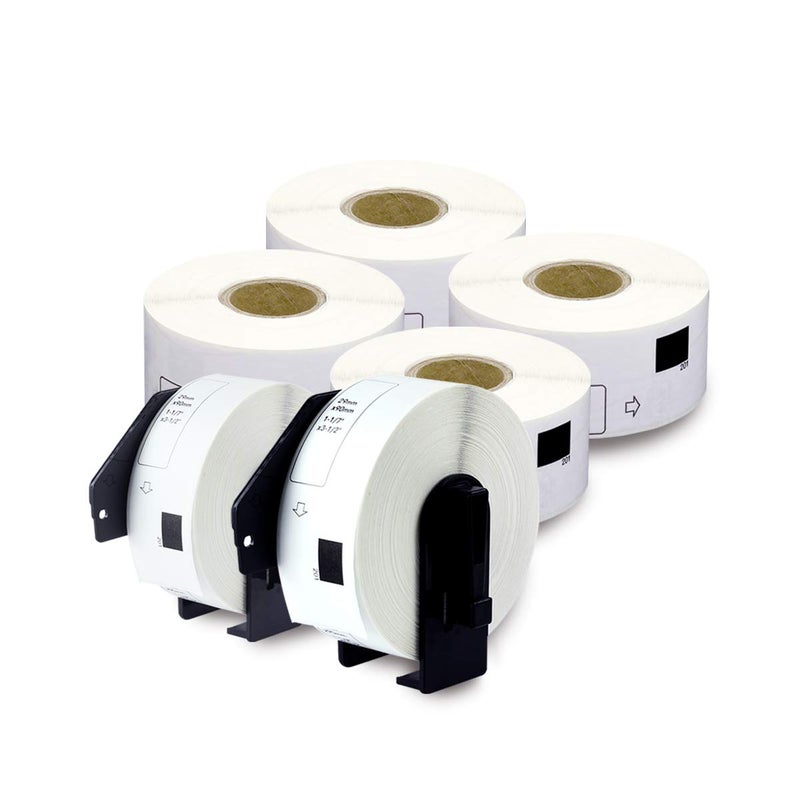 enKo Products ملصقات استبدال عنوان enKo متوافقة DK1201 قياسي 117 × 312 متوافقة لطابعات ملصقات Brother QL 6 لفات 2400 ملصق مع 2 إطار خرطوشة قابلة لإعادة التعبئة