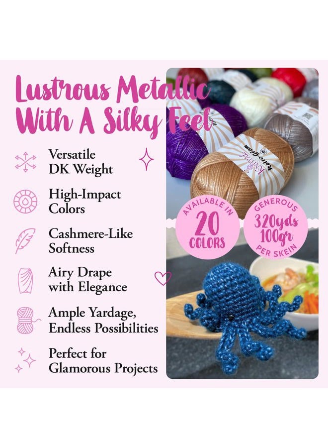 KnitPal Retro-Glam Metallic Sparkle Yarn, Sheen, Soft, Shiny for Knitting and Crocheting, Bulk Size 4 Skeins, 1172m/400g, #3 DK Weight (Pink Grey) - Image 2
