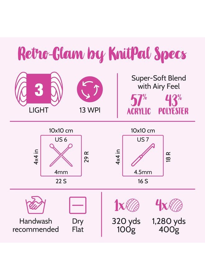 KnitPal Retro-Glam Metallic Sparkle Yarn, Sheen, Soft, Shiny for Knitting and Crocheting, Bulk Size 4 Skeins, 1172m/400g, #3 DK Weight (Pink Grey) - Image 4