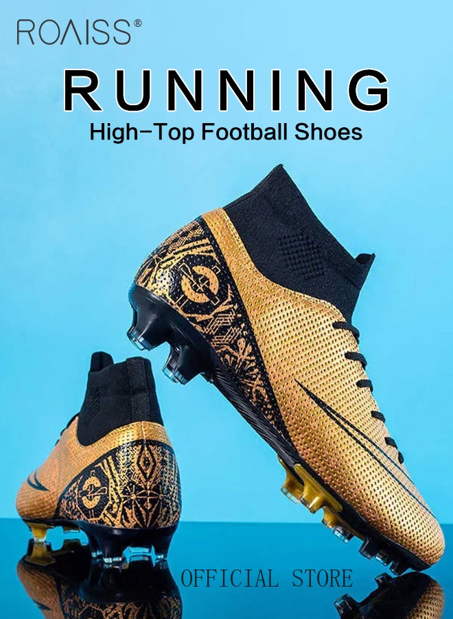 roaiss Professional Spikes Soccer Cleats for Man Youth High Top Competition Training Shoes Mens Front Lace up Breathable Outdoor Sneakers Athletic Anti Slip Soft Sole Sports Shoes for All Seasons - Image 1