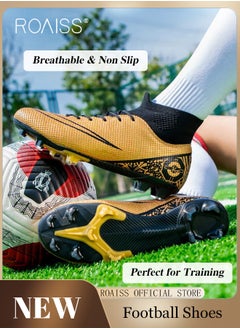 roaiss Professional Spikes Soccer Cleats for Man Youth High Top Competition Training Shoes Mens Front Lace up Breathable Outdoor Sneakers Athletic Anti Slip Soft Sole Sports Shoes for All Seasons  - Image 2