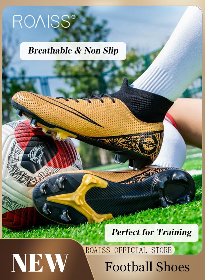 roaiss Professional Spikes Soccer Cleats for Man Youth High Top Competition Training Shoes Mens Front Lace up Breathable Outdoor Sneakers Athletic Anti Slip Soft Sole Sports Shoes for All Seasons - Image 2