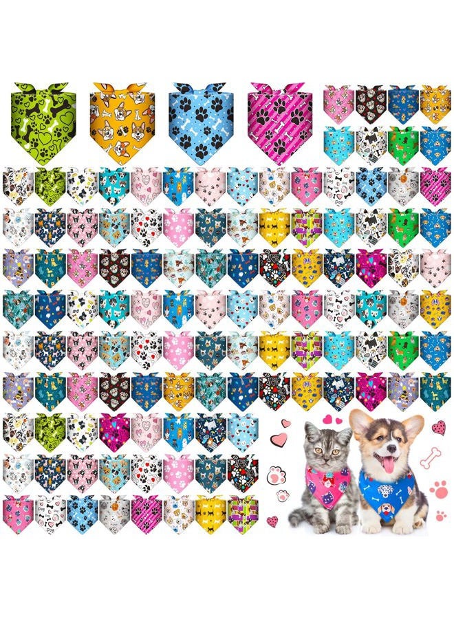 Bulyoou 120 Pcs Paw Dog Bandanas Bulk Bone Bandanas Pet Triangle Scarf Adjustable Holiday Costume Neckerchief Dog Handkerchiefs Summer Scarf Cute Bibs for Small and Medium Pet - Image 1