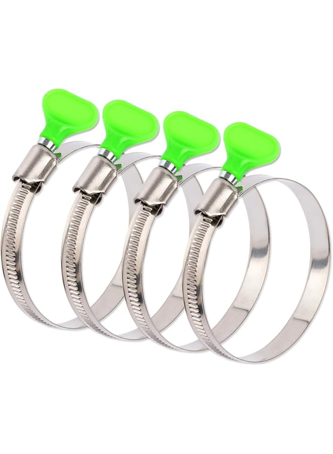 promass 4pcs 4 Inch Key Hose Clamp, Bandwidth 12mm Thumb Screw Adjustable Stainless Steel Hose Clamps for Dryer Vent, Dust Collector and Automotive - Image 1