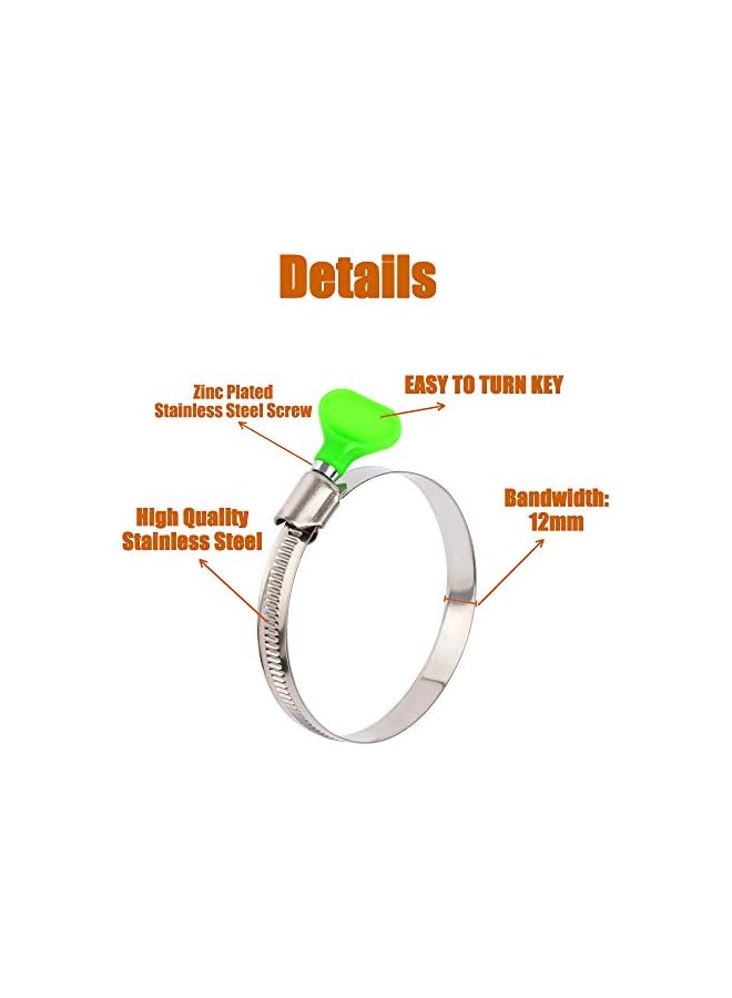 promass 4pcs 4 Inch Key Hose Clamp, Bandwidth 12mm Thumb Screw Adjustable Stainless Steel Hose Clamps for Dryer Vent, Dust Collector and Automotive - Image 2