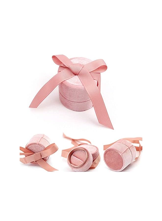 KASTWAVE Velvet Ring Bowknot Jewelry Box, 2 Pieces Vintage Round Jewelry Box, Gift Box, Earring Box for Proposal, Engagement, Wedding, Ceremony - Image 2