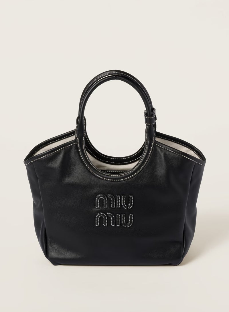 مياو مياو حقيبة توت جلدية MIU IVY، حقيبة يد نسائية، حقيبة هوبو نسائية، حقيبة كتف نسائية، حقيبة كروس نسائية، حقيبة سفر نسائية، أسود - Image 1