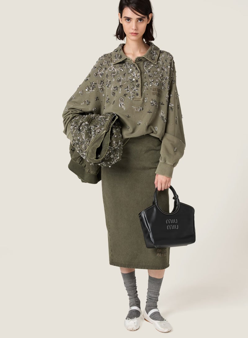 مياو مياو حقيبة توت جلدية MIU IVY، حقيبة يد نسائية، حقيبة هوبو نسائية، حقيبة كتف نسائية، حقيبة كروس نسائية، حقيبة سفر نسائية، أسود - Image 2