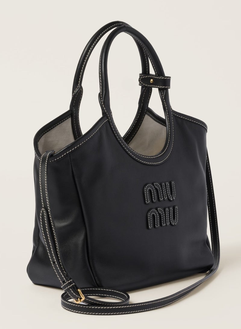 مياو مياو حقيبة توت جلدية MIU IVY، حقيبة يد نسائية، حقيبة هوبو نسائية، حقيبة كتف نسائية، حقيبة كروس نسائية، حقيبة سفر نسائية، أسود - Image 3