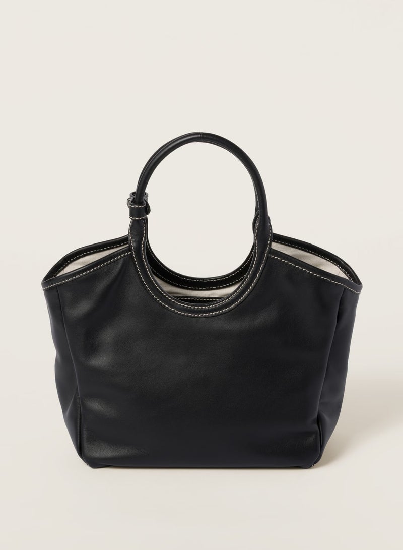 مياو مياو حقيبة توت جلدية MIU IVY، حقيبة يد نسائية، حقيبة هوبو نسائية، حقيبة كتف نسائية، حقيبة كروس نسائية، حقيبة سفر نسائية، أسود - Image 4