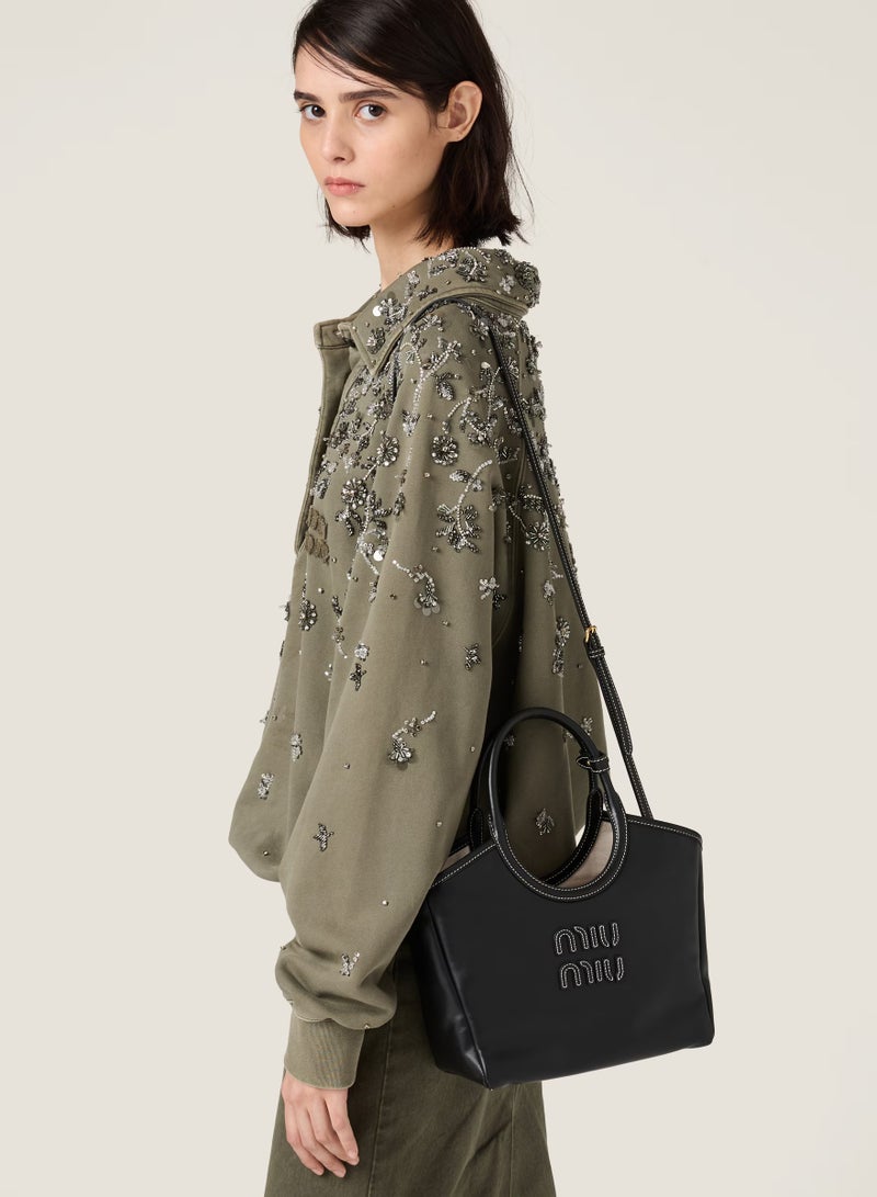 مياو مياو حقيبة توت جلدية MIU IVY، حقيبة يد نسائية، حقيبة هوبو نسائية، حقيبة كتف نسائية، حقيبة كروس نسائية، حقيبة سفر نسائية، أسود - Image 5