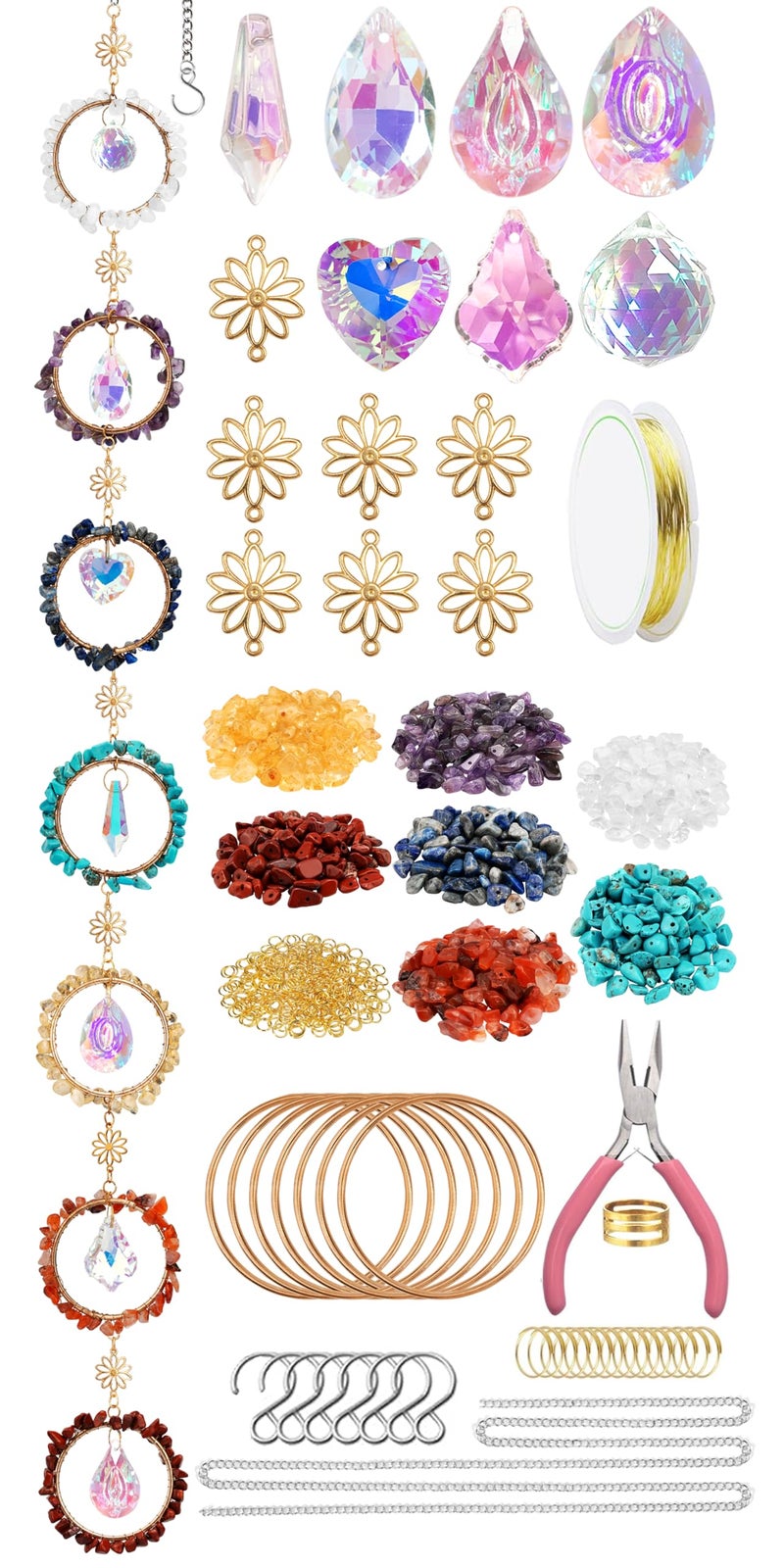 WASTROYAL 7 Chakra Sun Catcher Kit for Adults DIY Crystal Suncatcher Ornaments with Healing Stones, Window Hanging Arts and Crafts, Suncatcher Making Supplies Kit Hanging Ornaments Decor for Home Gifts - Image 1