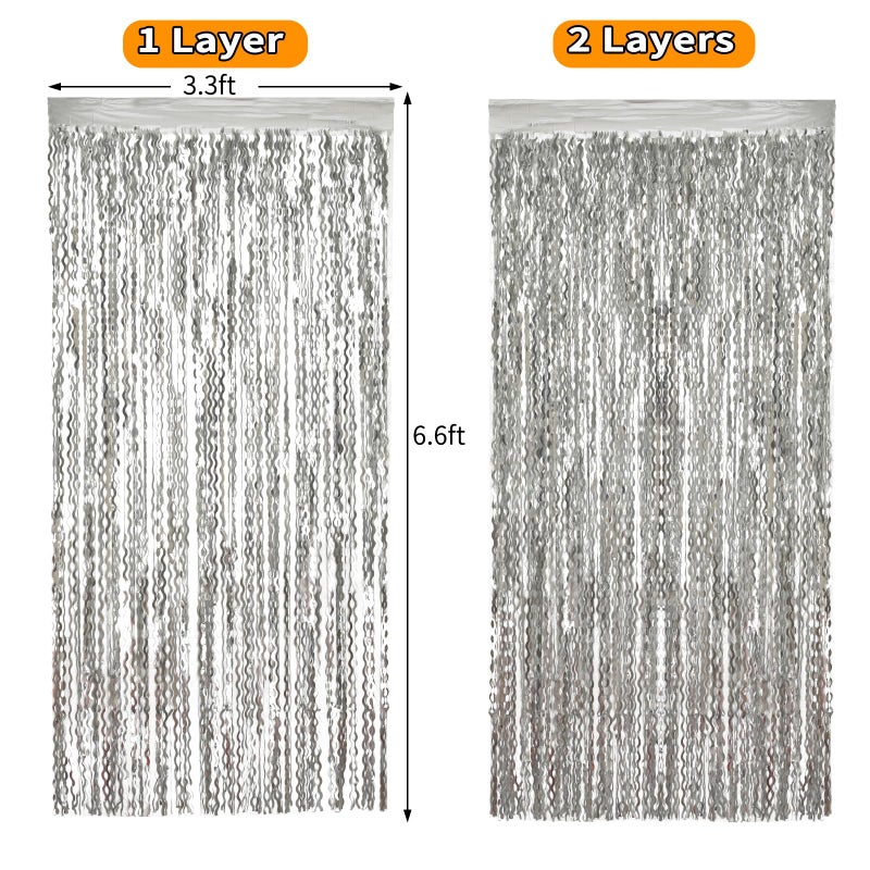 KEEUH 4 Pack 3.3x6.6ft Silver Foil Fringe Backdrop - Wavy Metallic Tinsel Foil Curtains Photo Booth Backdrop for Birthday Wedding Holiday | Silver Streamers Celebration Bachelorette Party Decorations - Image 4