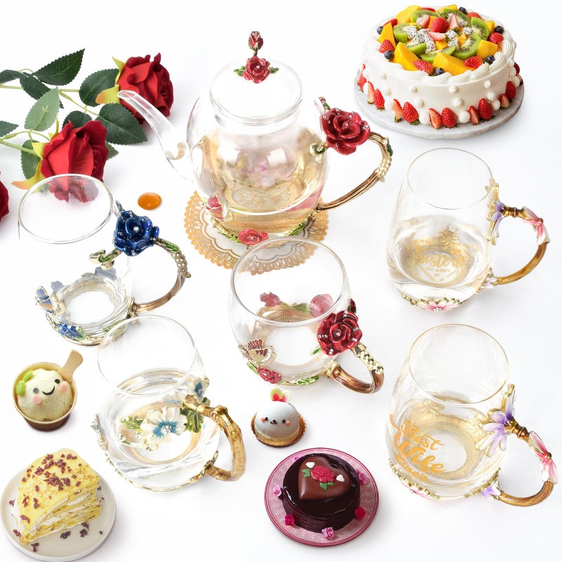 OEAGO Enamel Glass Flower Tea Pot With Removable Loose Tea Leaf Infuser Tea Maker Teapot Set 30.4OZ Gifts for Women,Mom,Birthday - Image 5