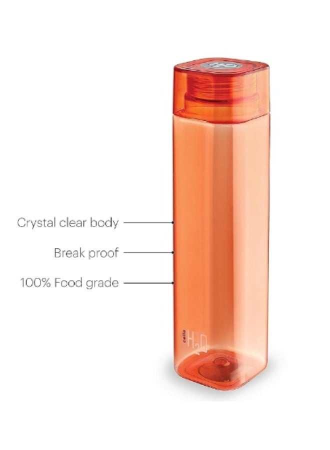Cello H2O Squaremate Plastic Water Bottle | Lid is sealed by a silicone ring | Leak proof & break-proof |Best Usage for Office/School/College/Gym/Picnic/Home/Fridge - Image 2