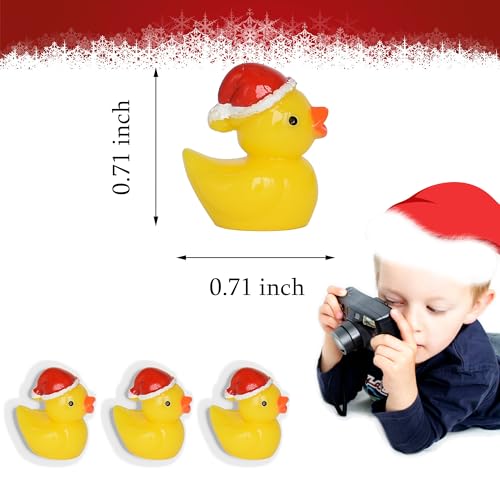 Yuronam 70 Pcs Tiny Christmas Ducks Mini Resin Ducks Miniature Ornaments for Slime Dollhouse Garden DecorationChristmas Hat Yellow Duck - Image 5