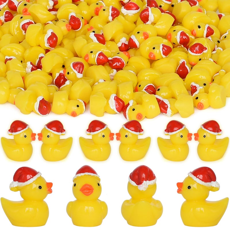 Yuronam 70 Pcs Tiny Christmas Ducks Mini Resin Ducks Miniature Ornaments for Slime Dollhouse Garden DecorationChristmas Hat Yellow Duck - Image 3